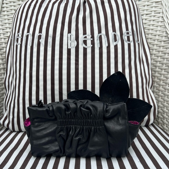 RARE Henri Bendel Orchid Black Leather Clutch - Picture 5 of 12